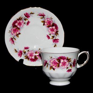 Queen Anne Pink Floral Teacup Set | Ridgway Potteries Vintage Tea Cup & Saucer